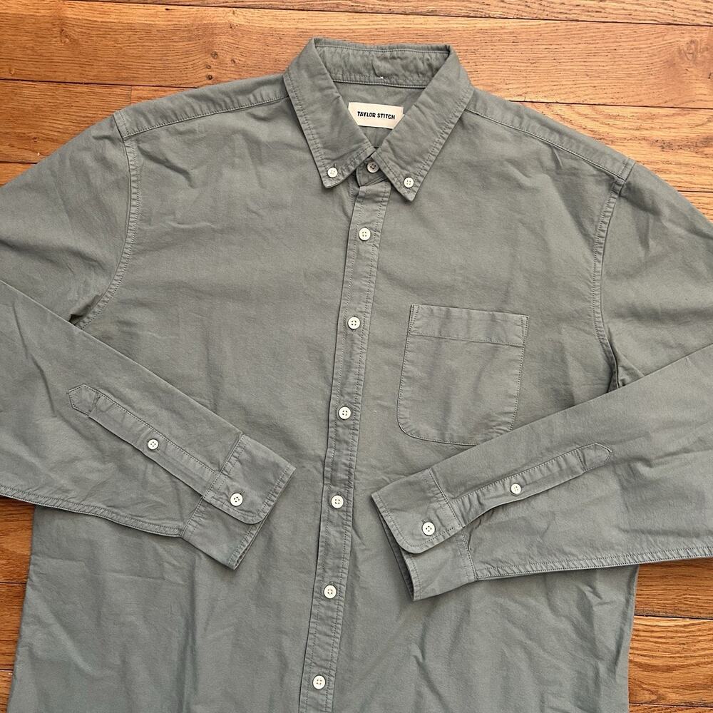 Taylor Stitch Oxford Green Organic Cotton Button Up Shirt 44 XL